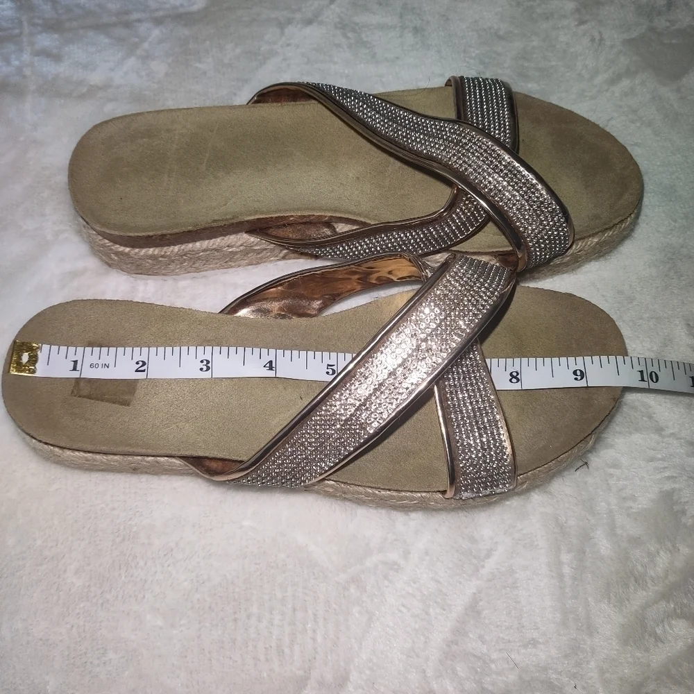 SHEIN Women Criss Cross Rhinestone Decor Espadrille Sole Sandals Size 8